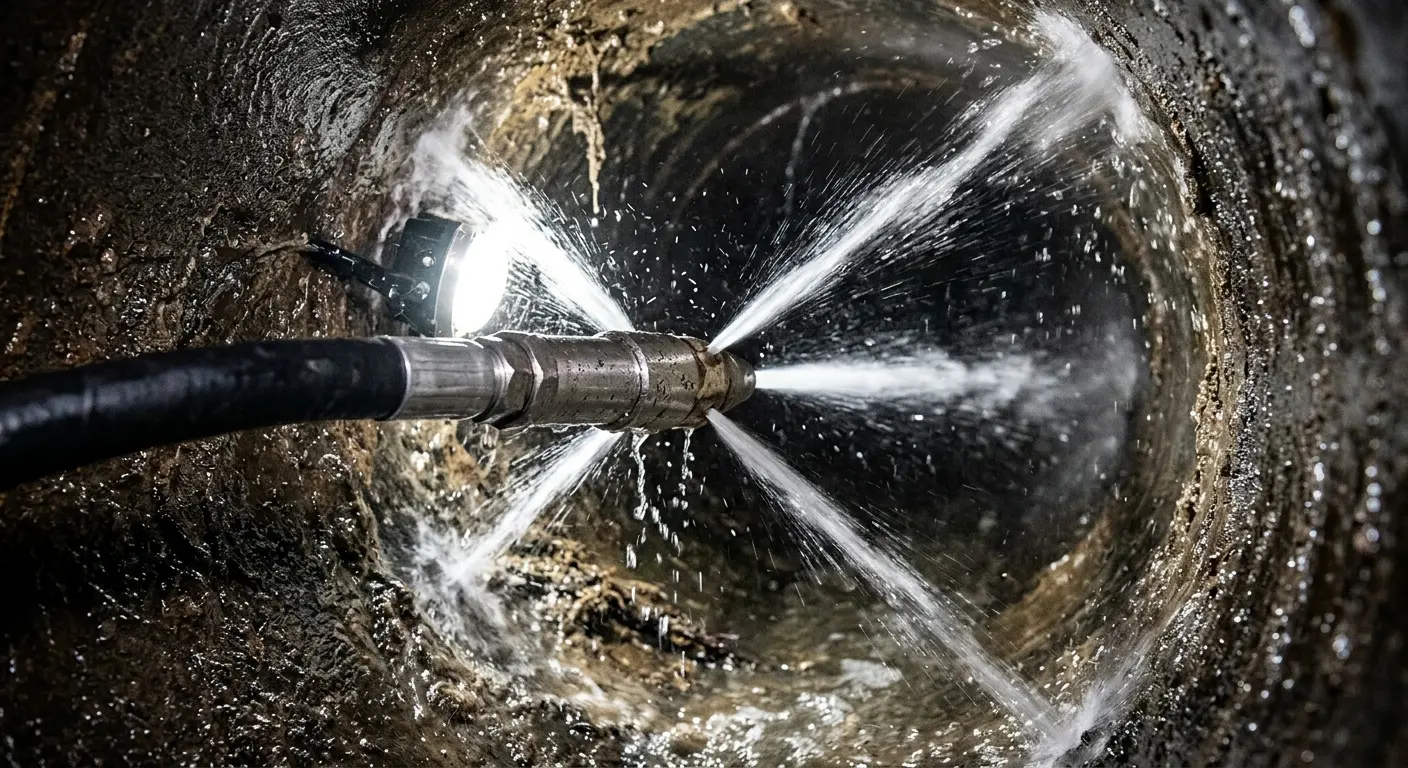 High-pressure hydro jetting nozzle cleaning sewer pipe for Sewer Cleanout in Obetz